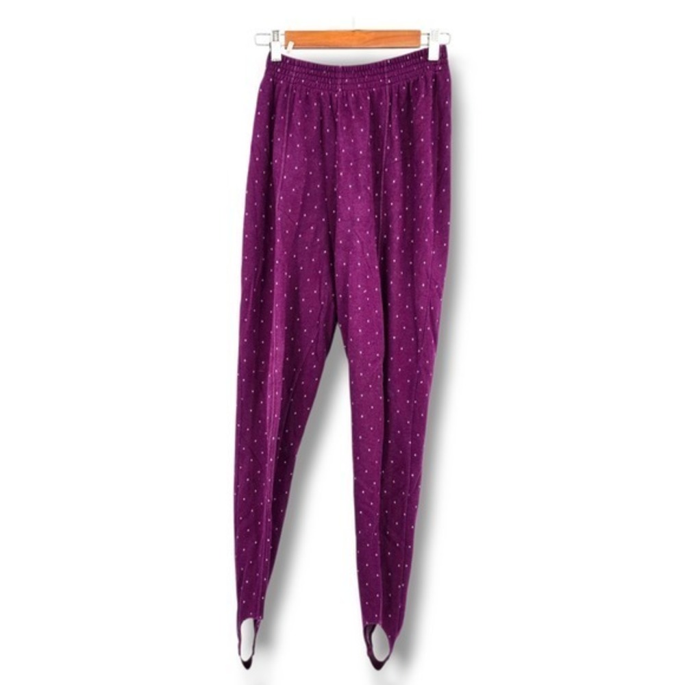Vintage Lizsport Stirrup Pants Women's Purple Polka Dot Elastic Waist Size M